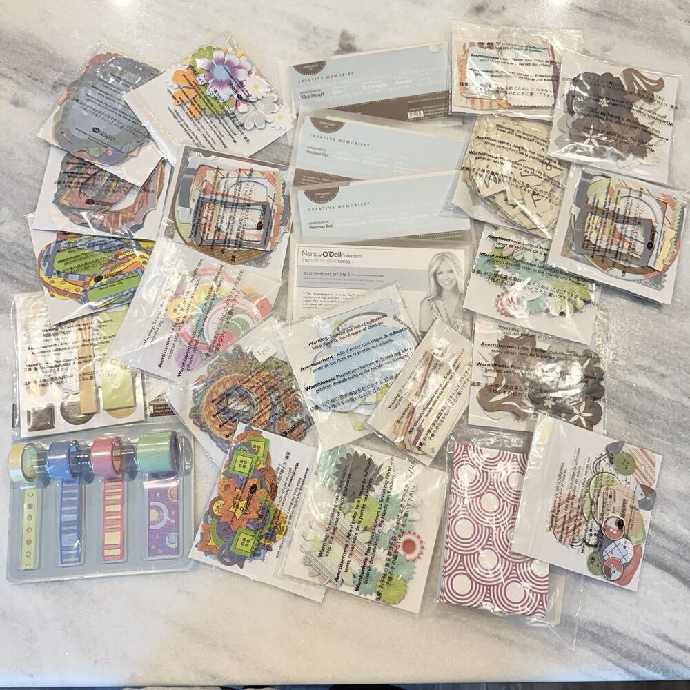 Creative Memories Lot Of 25 Packs Of Embellishments Paper Flowers Tags Frames